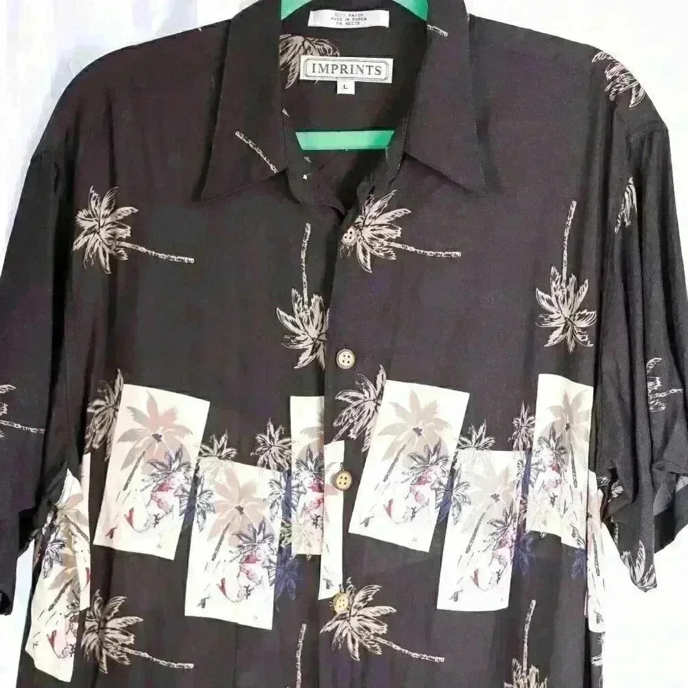 Imprints Size L Black Hawaiian shirt pinup hidden art; art to wear button down - Picture 3 of 15